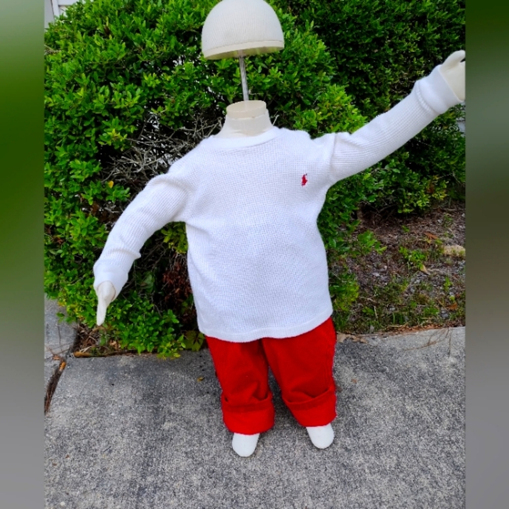 NWT Ralph Lauren cream waffle knit long sleeve tee/red corduroy pants 😍